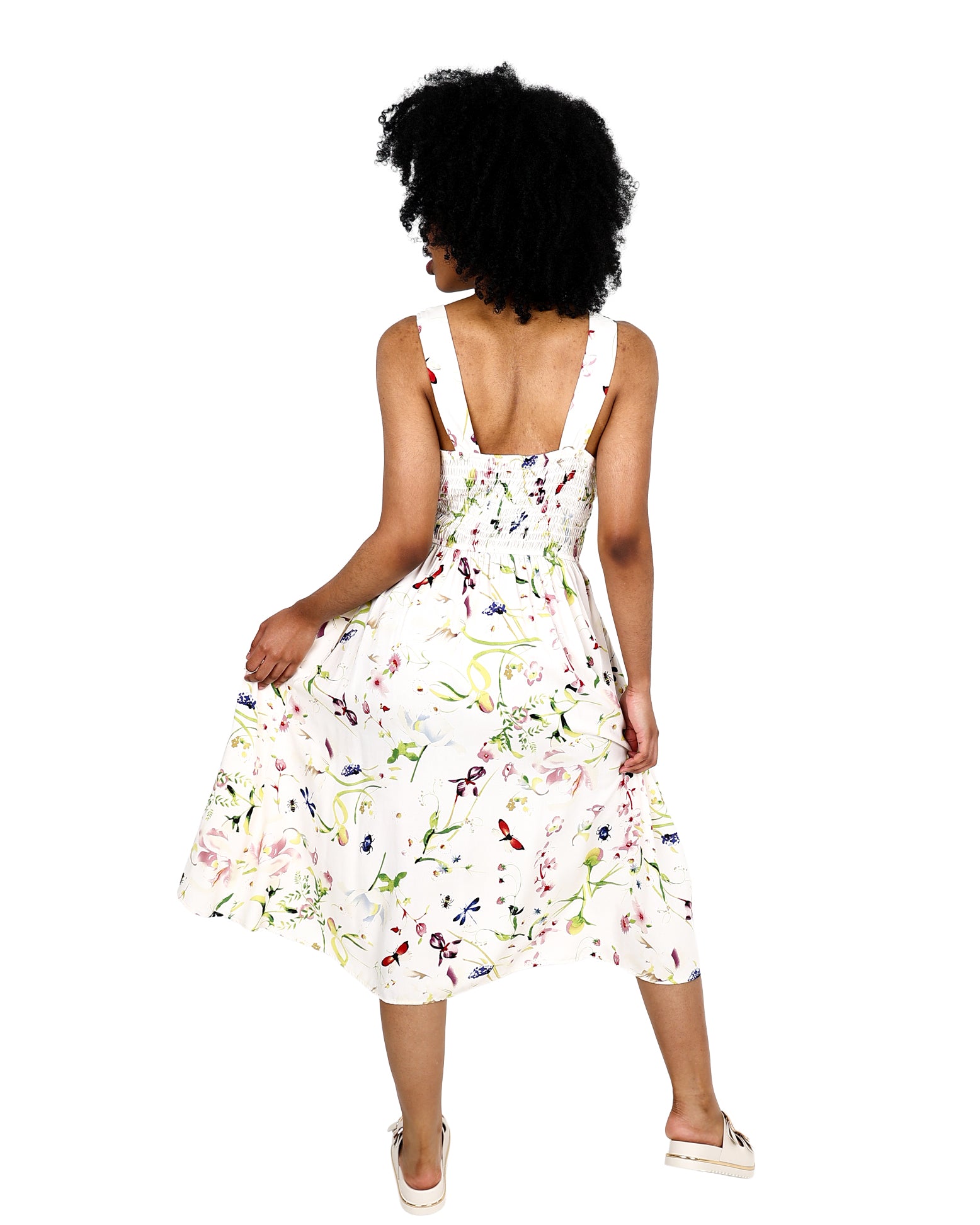 Strappy Floral Sweetheart Midi Dress With Pockets