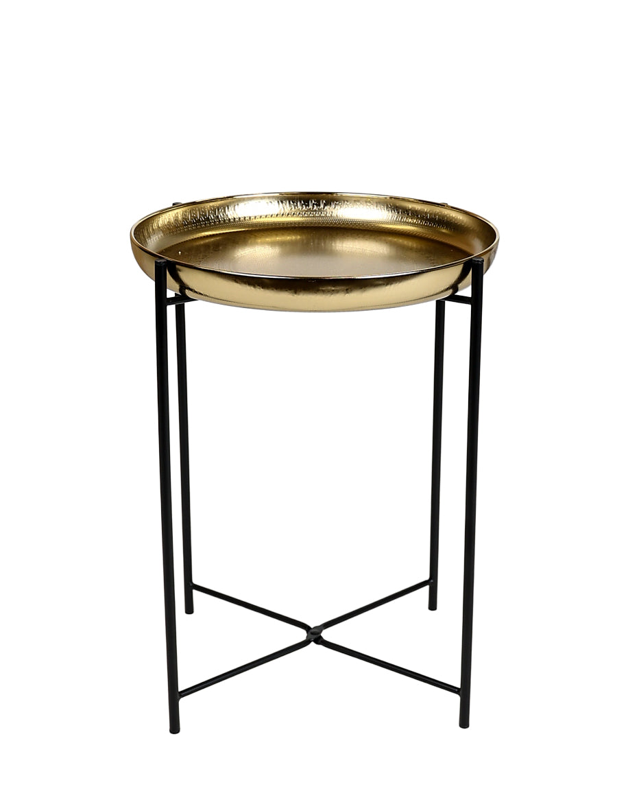 Brass & Black Round Cross Over End Table