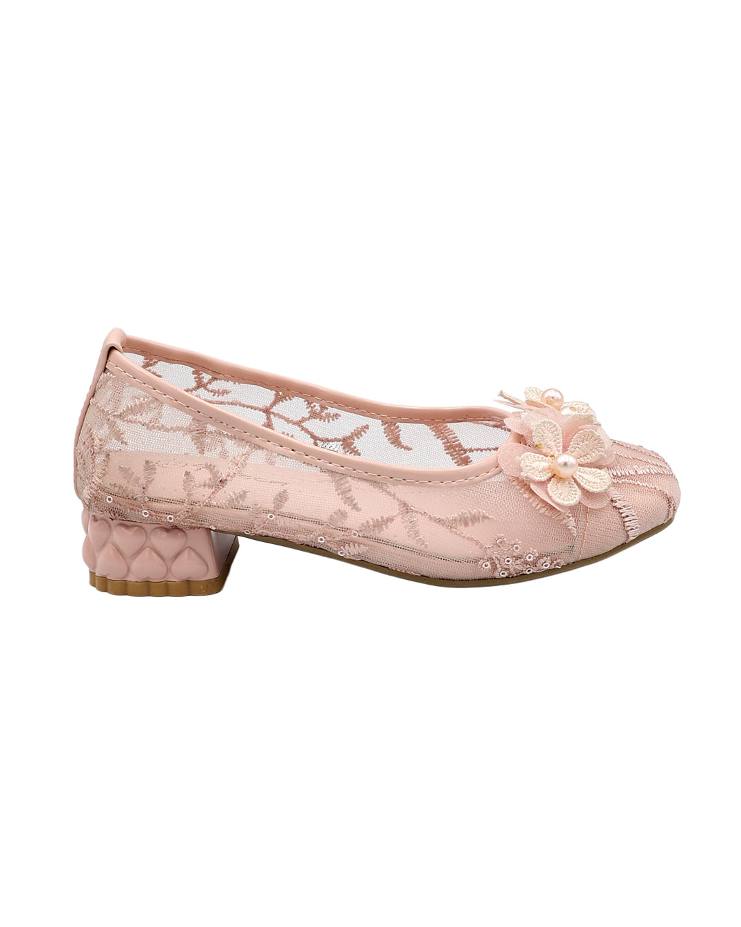 Girls Pink Lace Court Shoes