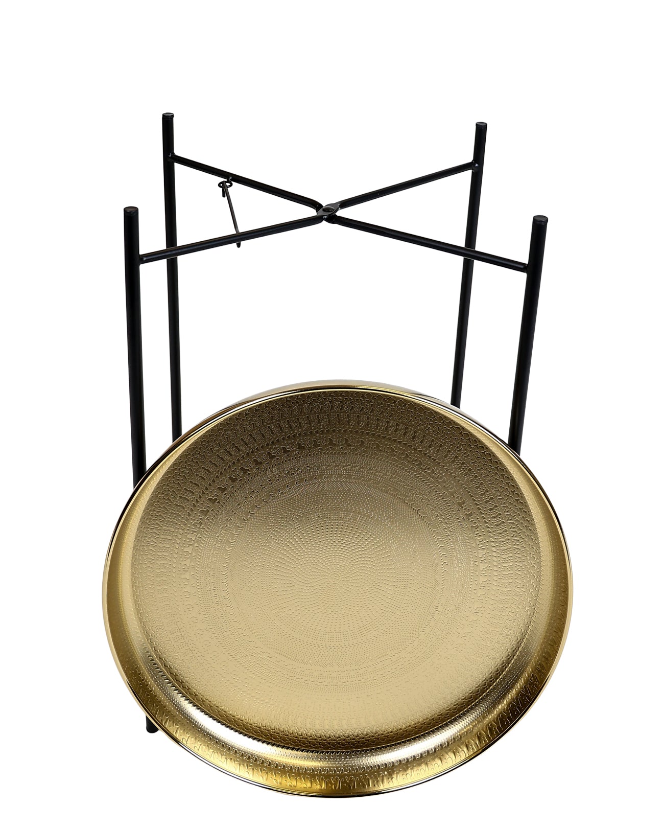 Brass & Black Round Cross Over End Table