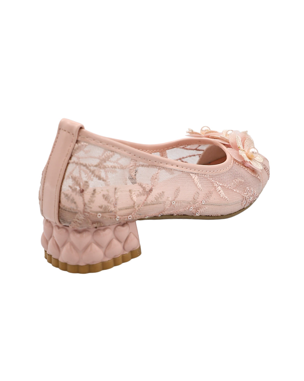Girls Pink Lace Court Shoes
