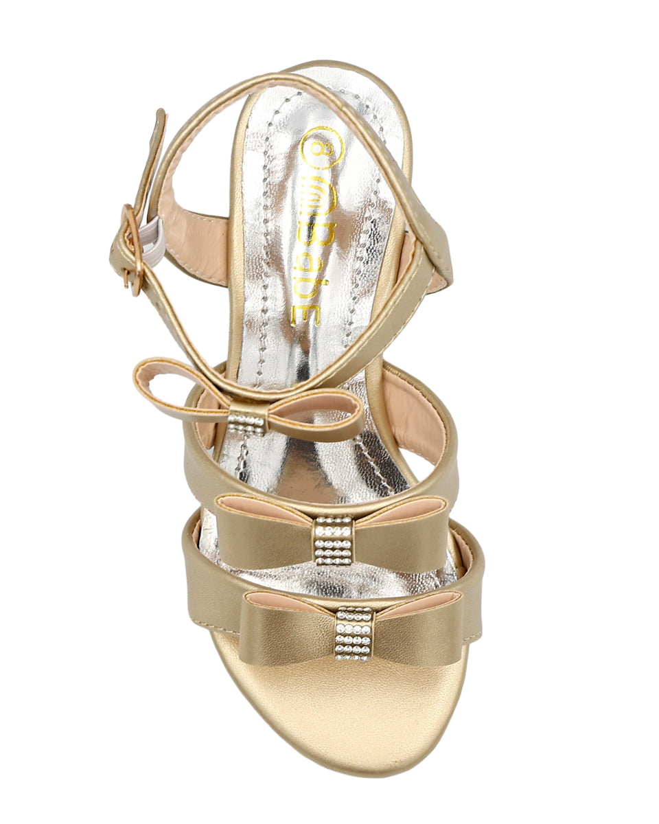 Girls Tri Strap Embellished Bow Wedge Heel (sept)