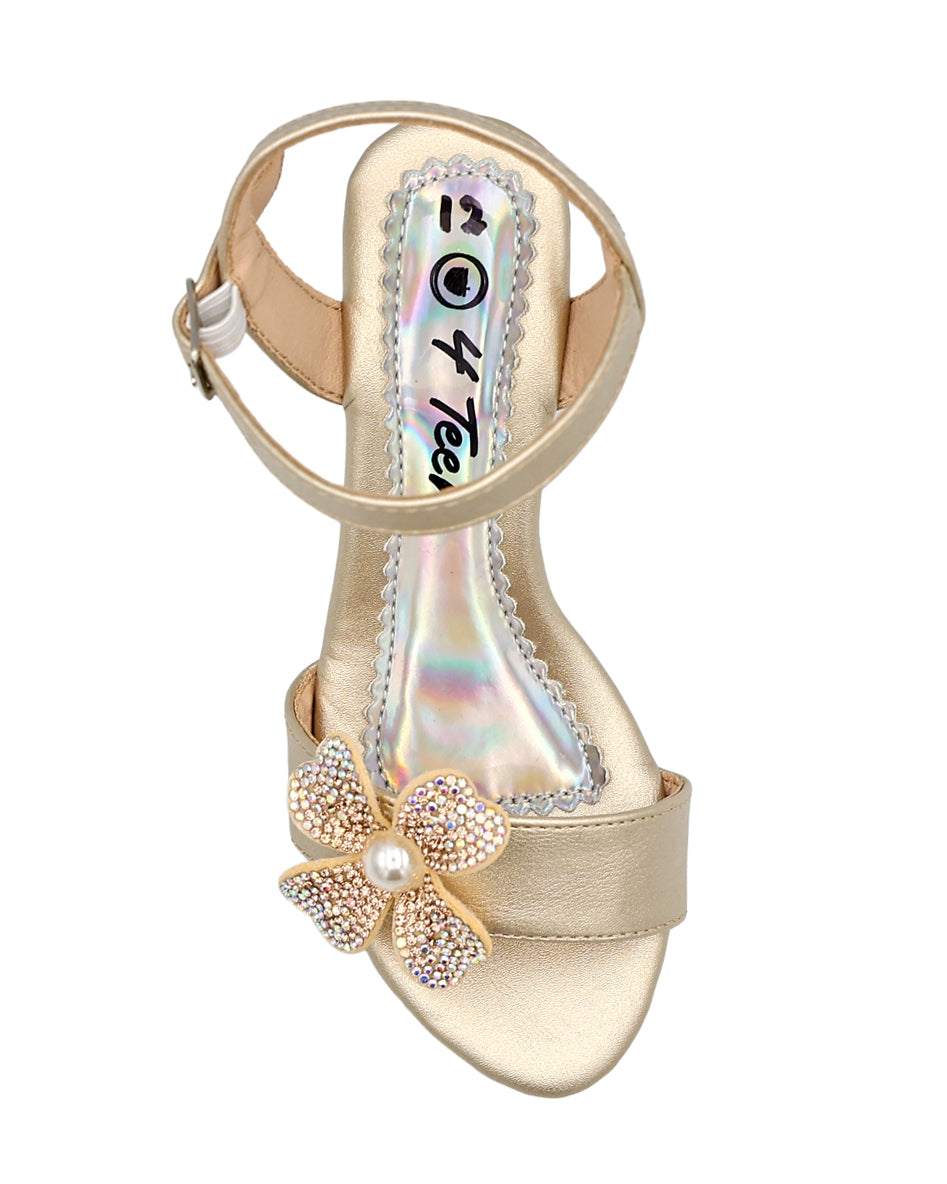Girls Pearl Embellished Jewelled Heel