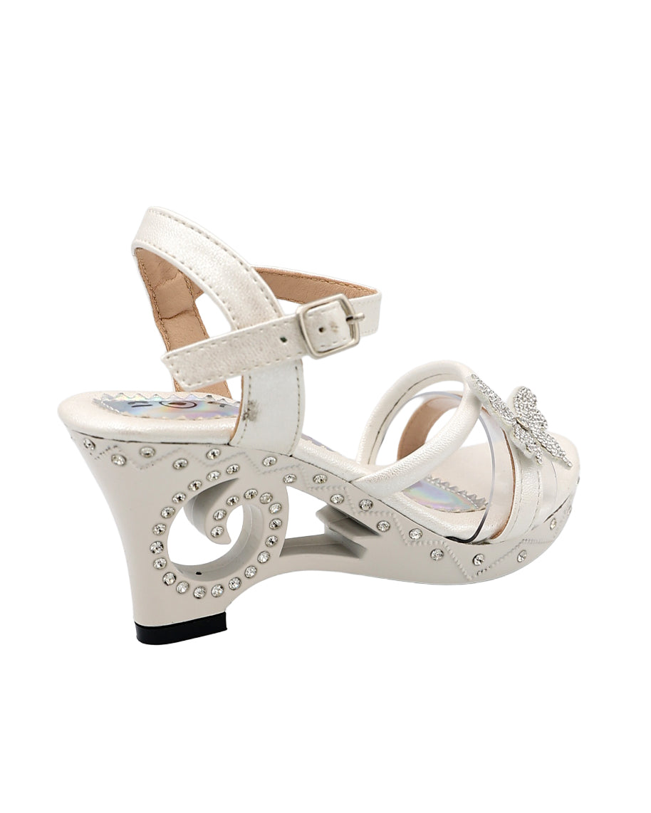 Girls White Diamante Cut Out Butterfly High Heel Party Sandals