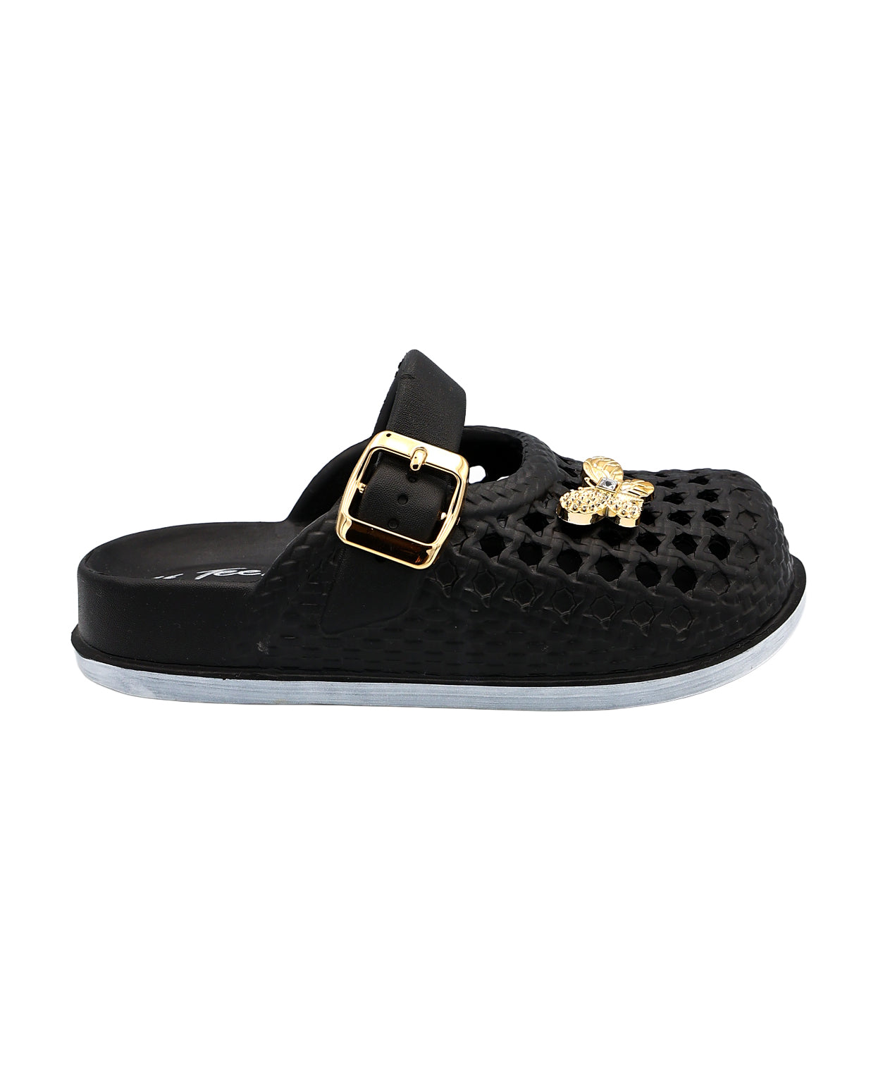 Girls Black Embellished Weave Detail Mule