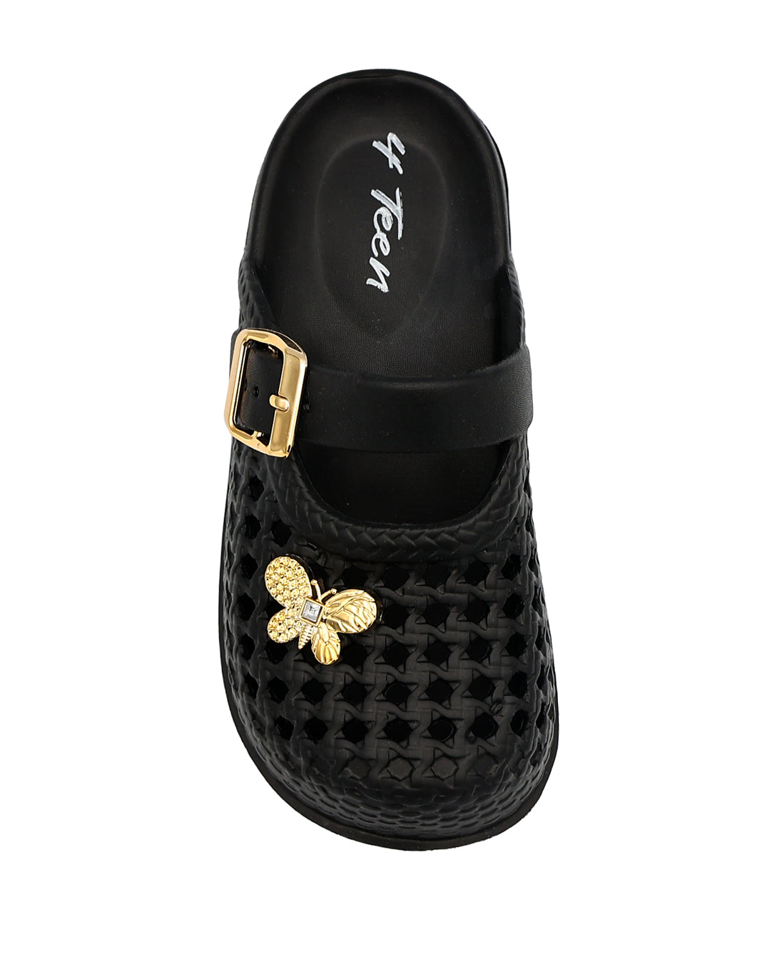 Girls Black Embellished Weave Detail Mule