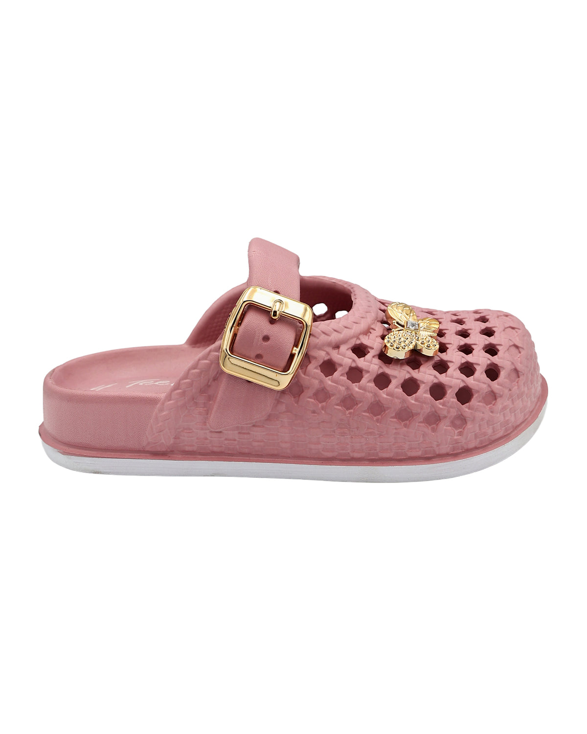 Girls Pink Embellished Weave Detail Mule