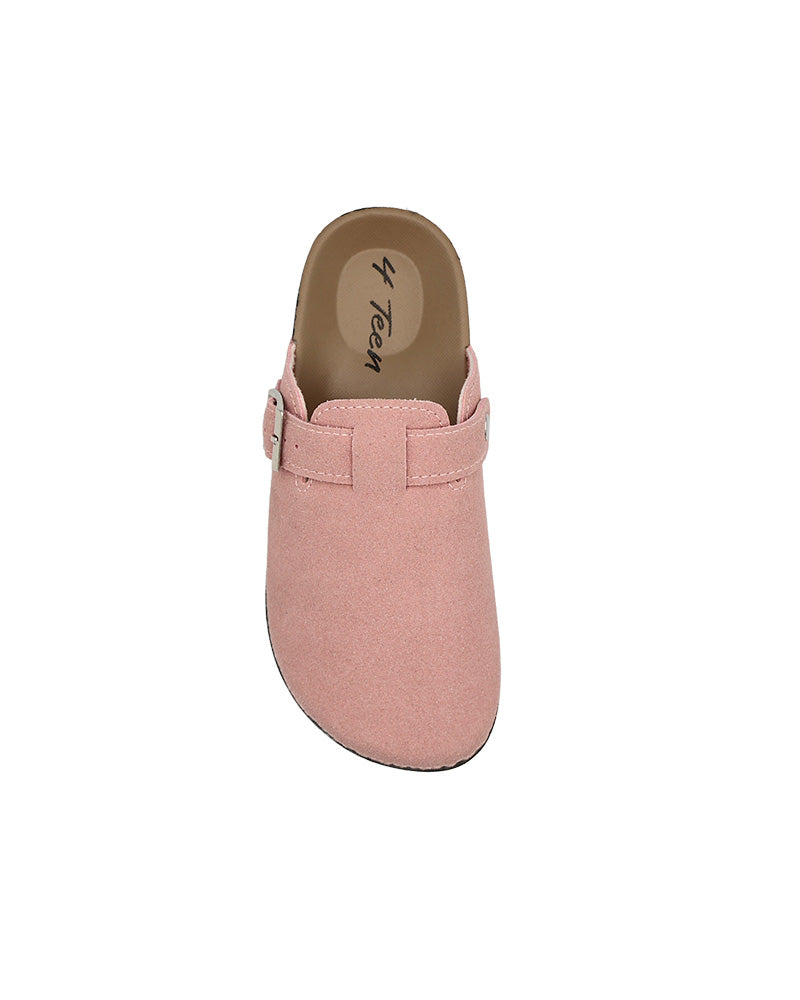 Girls Pink Closed Toe Buckle Detail Mule