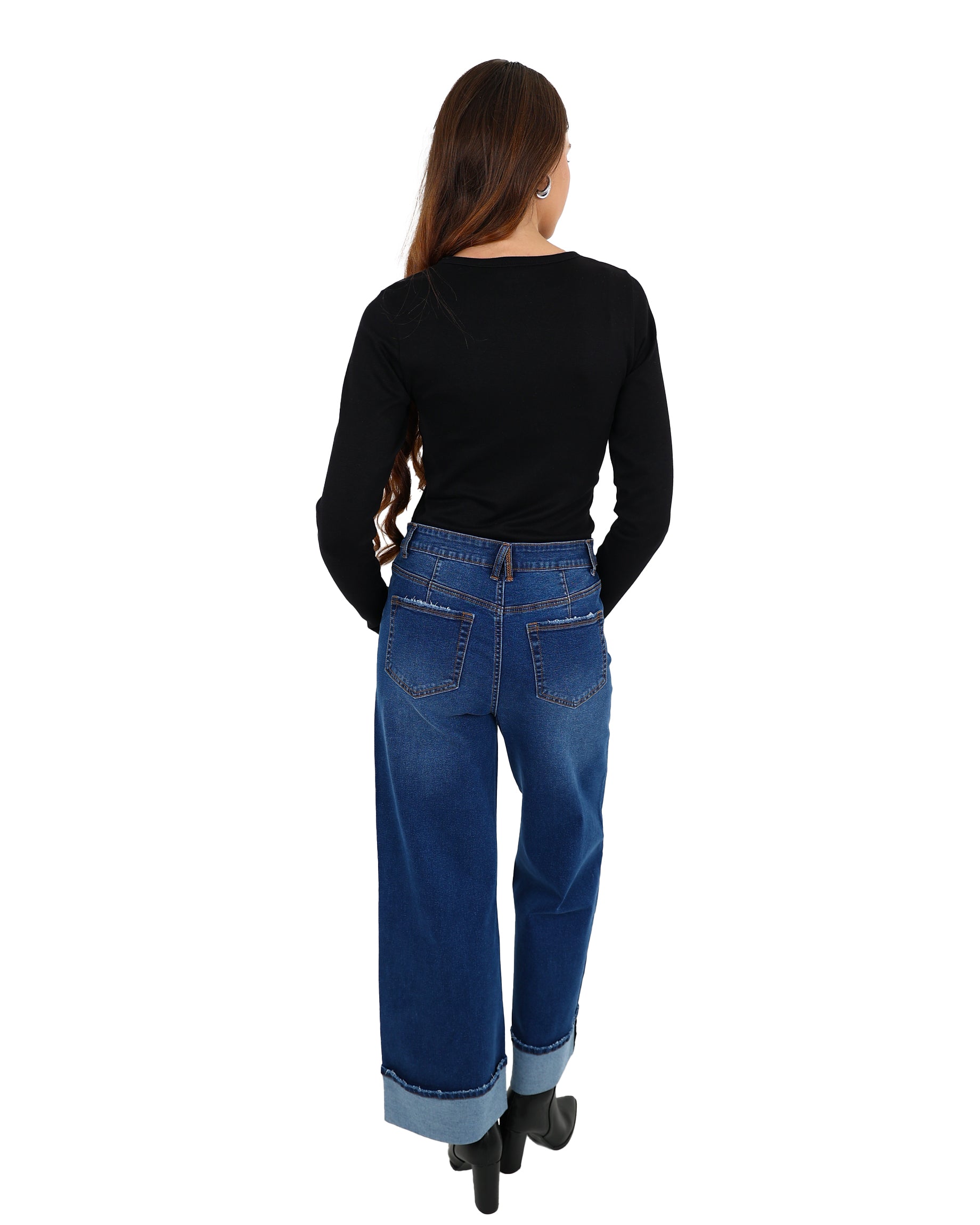 Dark Indigo Wide Leg Turn Up Jeans