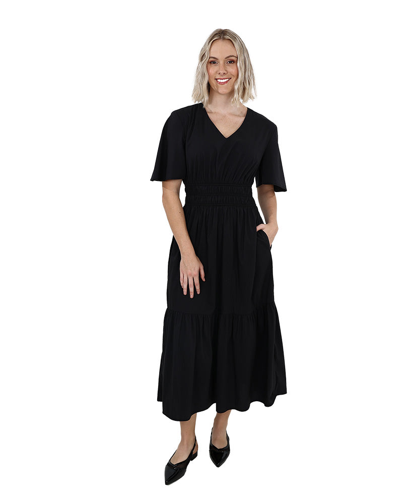 Elasticated Tiered Midi Dress