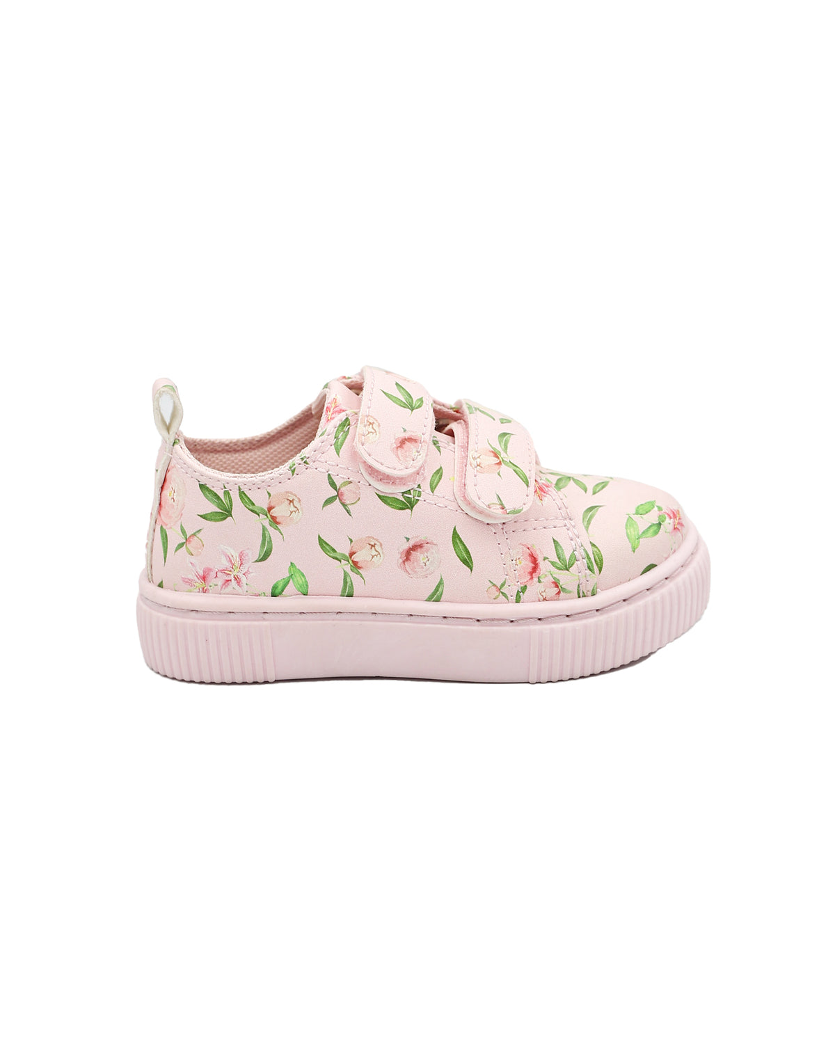 Girls Pink Double Velcro Floral Print Sneaker