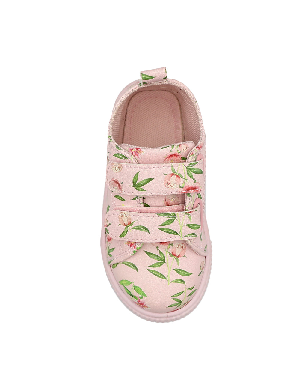 Girls Pink Double Velcro Floral Print Sneaker