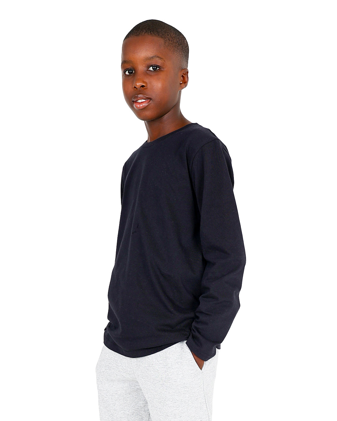 Black Long Sleeve Cotton Crew Neck T-Shirt
