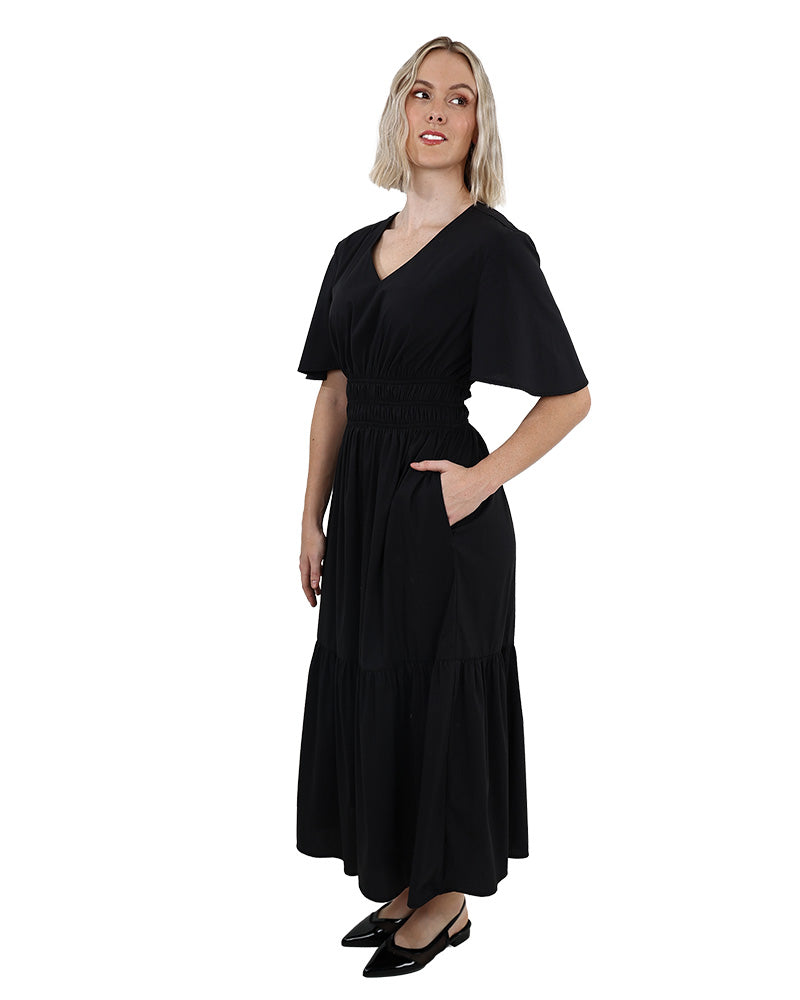 Elasticated Tiered Midi Dress