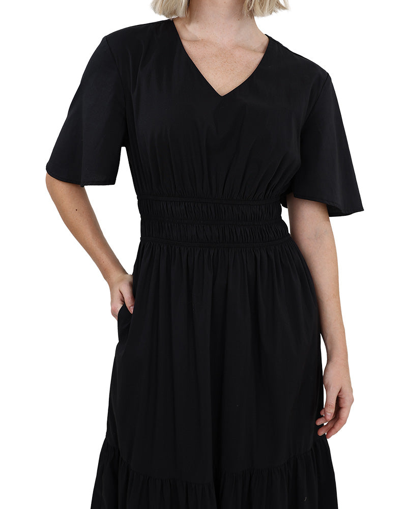 Elasticated Tiered Midi Dress