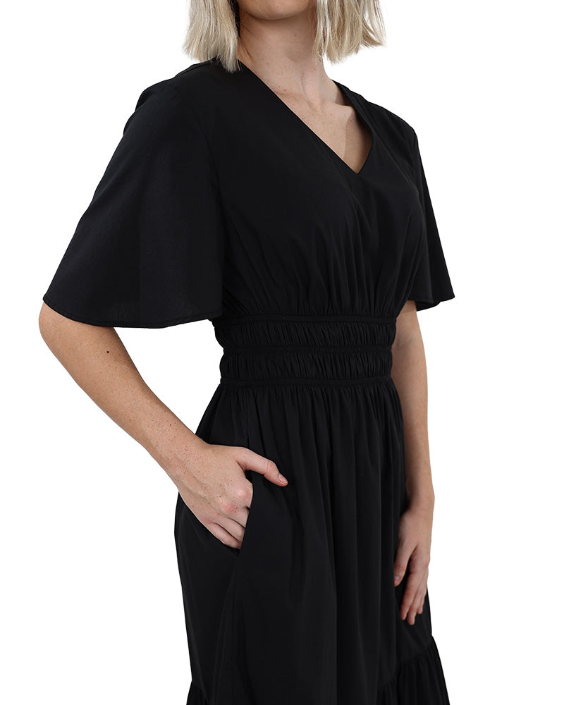 Elasticated Tiered Midi Dress