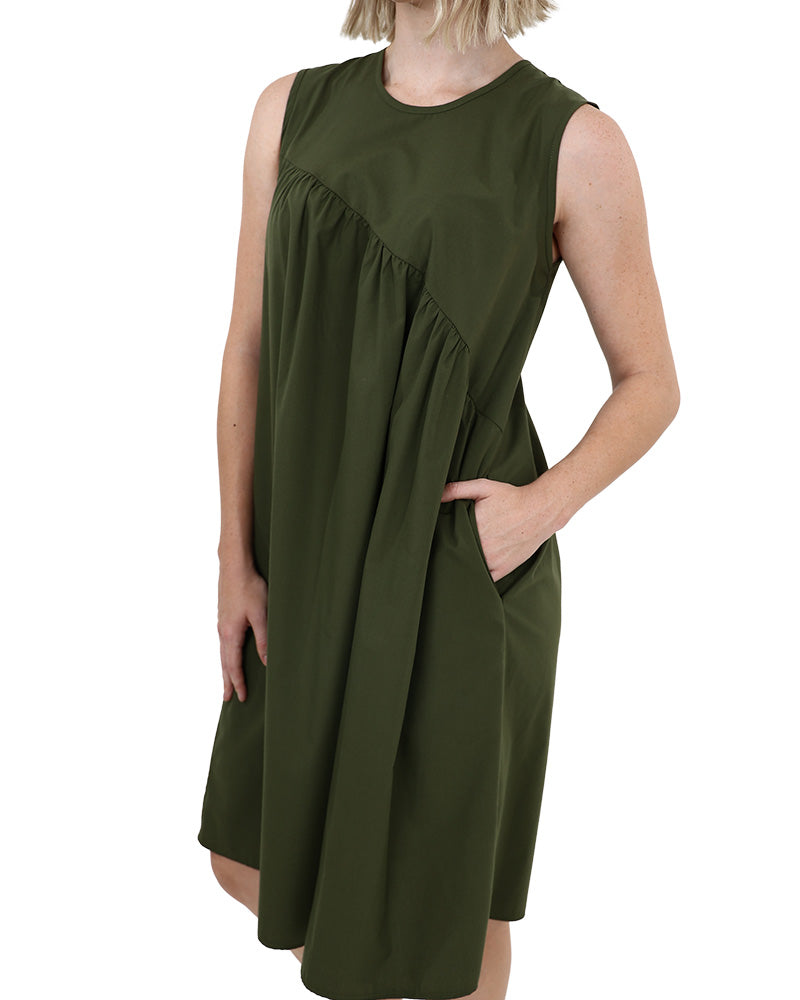 Sleeveless Olive Asymmetrical Detail Dress