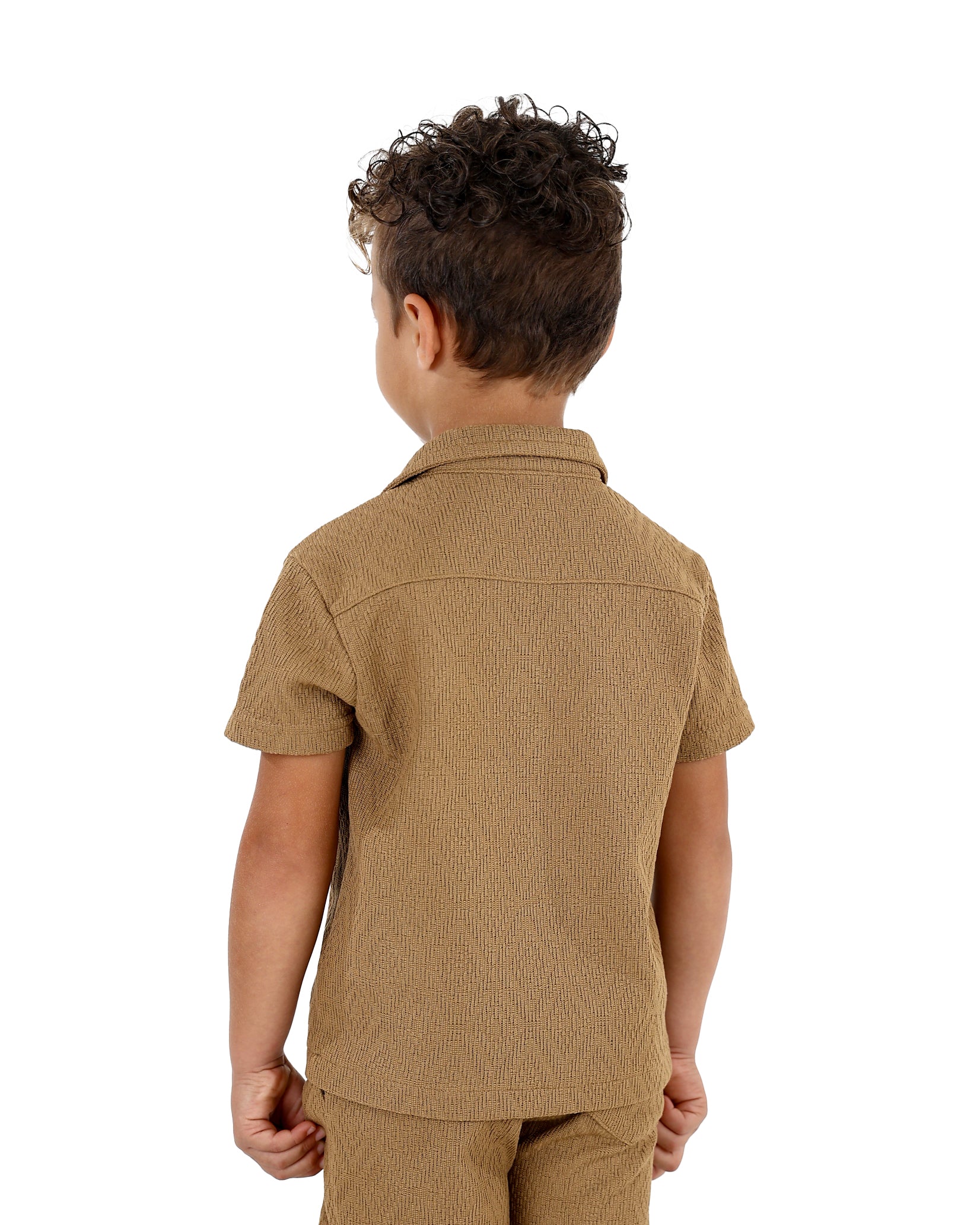 Short Sleeve Diamond Jacquard Beige Co-Ord Set Shirt