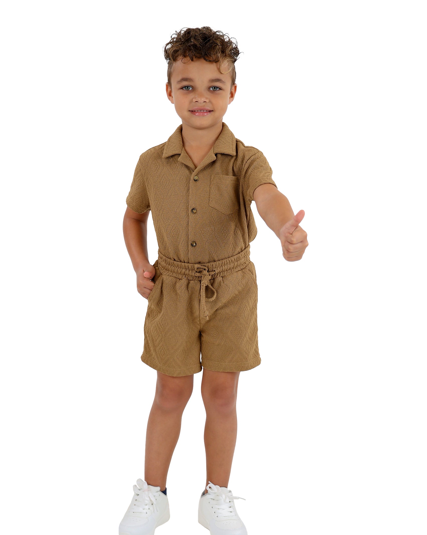 Beige Co-Ord Set Diamond Jacquard Shorts