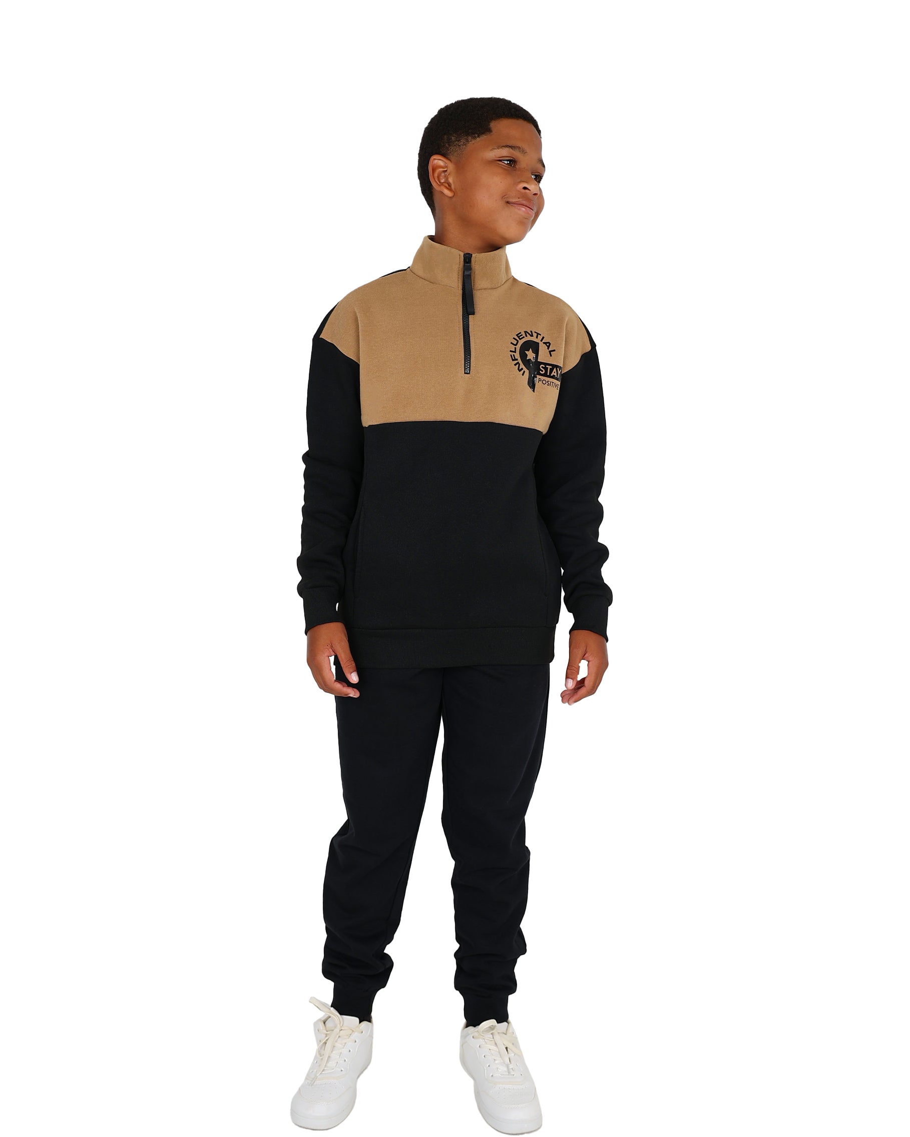 Zip Up Cowl Neck Colour Block Sweatshirt