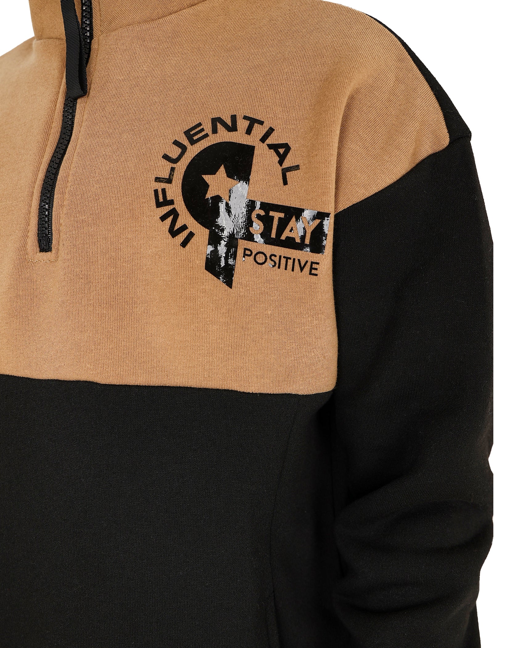 Zip Up Cowl Neck Colour Block Sweatshirt
