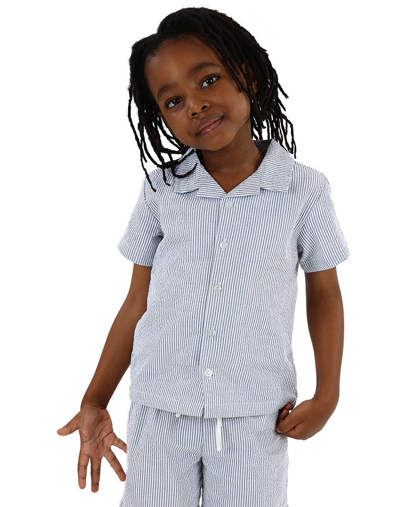 Short Sleeve Blue & White Striped Shirt