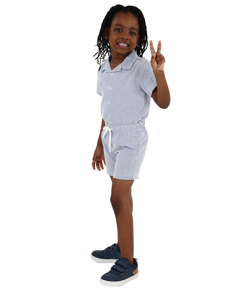 Blue & White Striped Elasticated Shorts