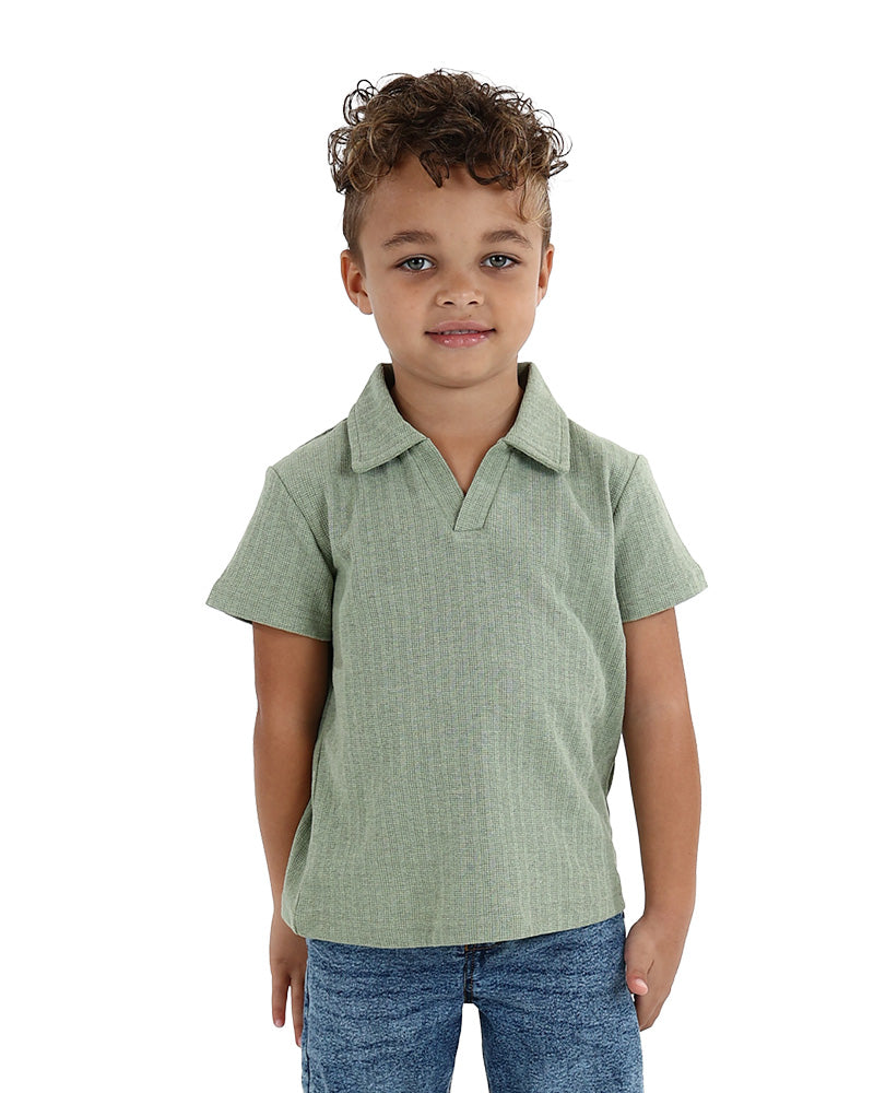 Short Sleeve Striped Jacquard Open Neck Golfer