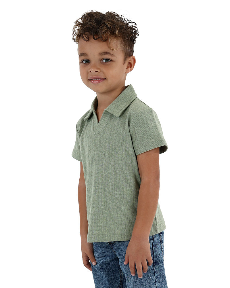 Short Sleeve Striped Jacquard Open Neck Golfer