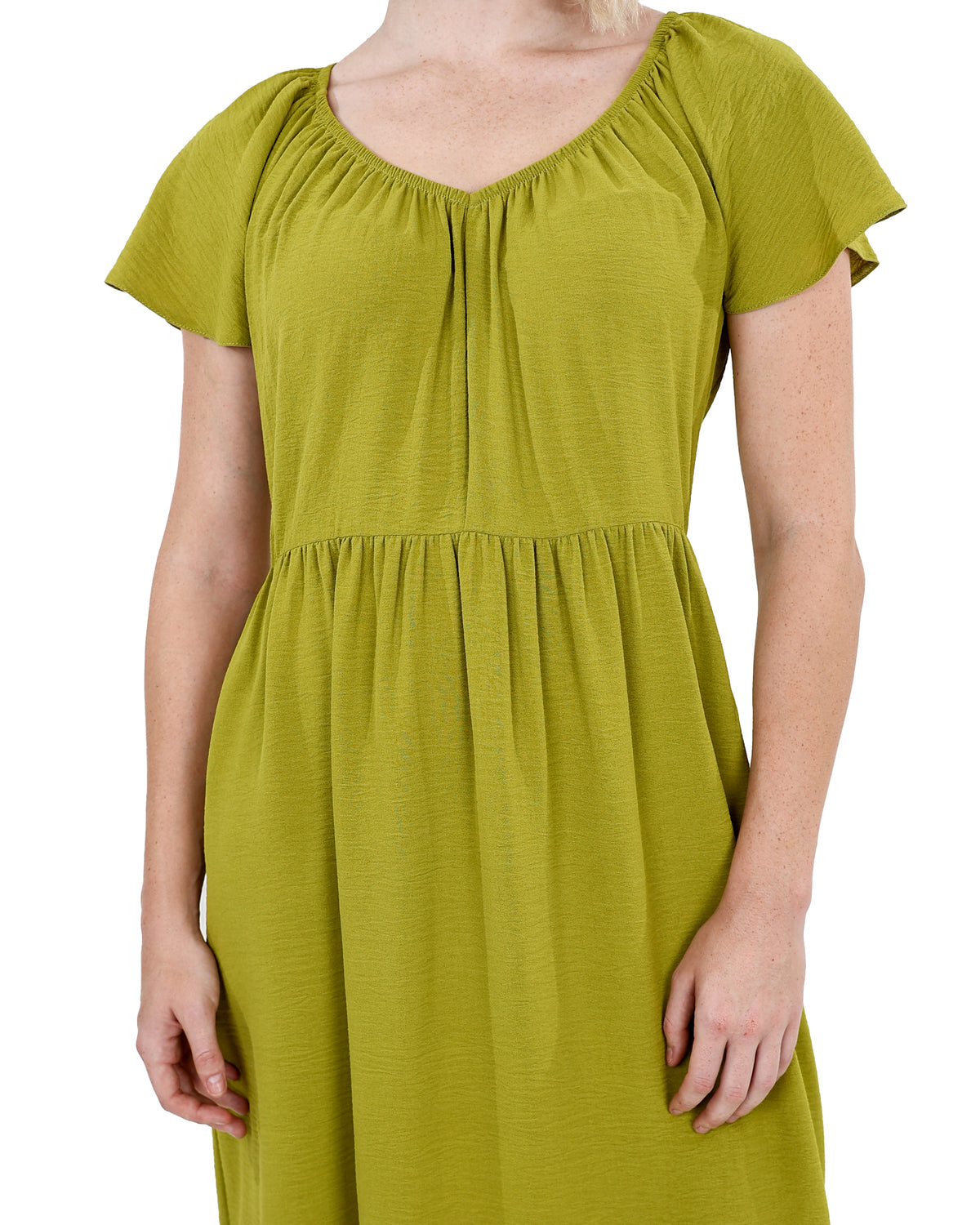Green Flutter Sleeve Knee Length Dress