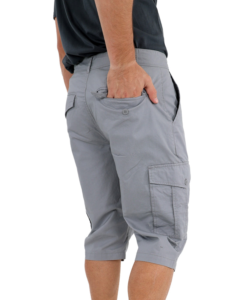 Light Grey Cotton Twill Clamdigger Shorts
