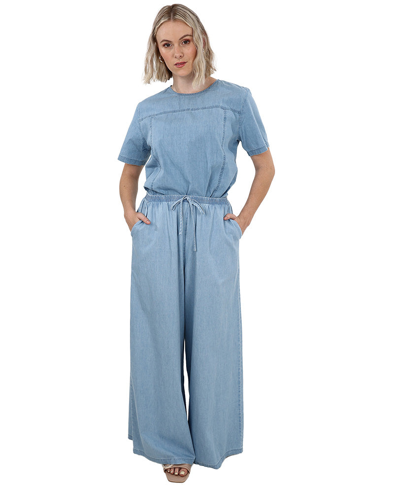 Denim Chambray Short Sleeve Blouse