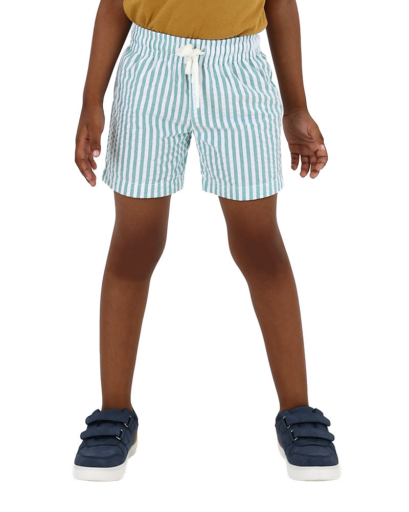 Green & White Stripe Cotton Pull Up Shorts