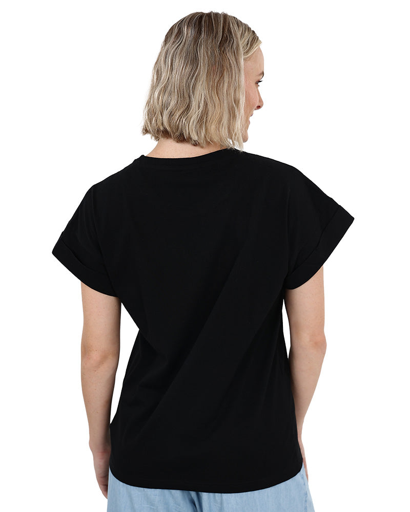 Black Turn-Back Short Sleeve T-Shirt