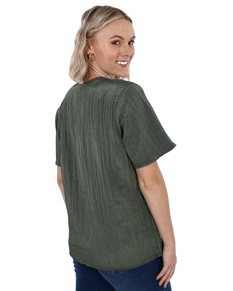 Olive Short Sleeve Textured Blouse
