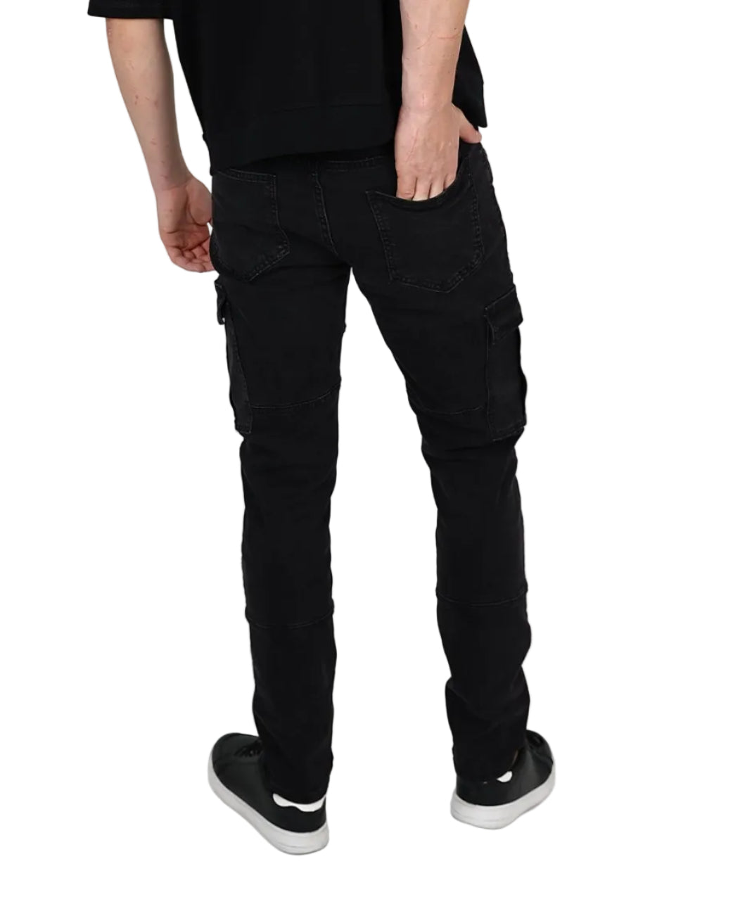 Black Stretch Slim Fit Cargo Jeans