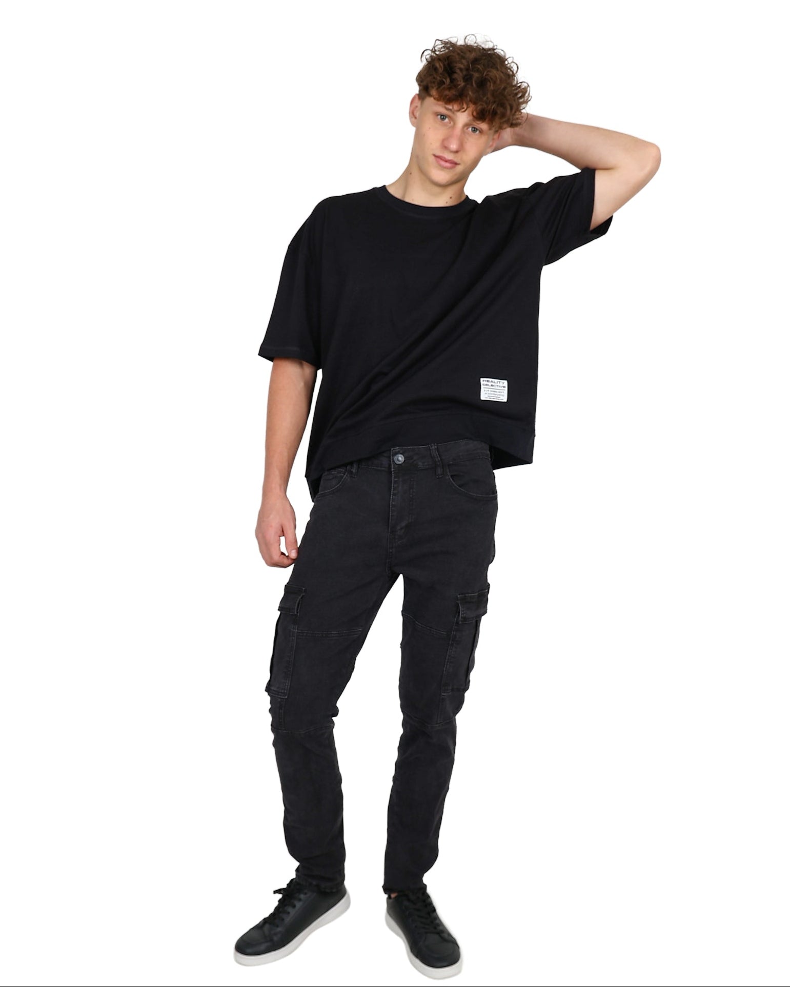 Black Stretch Slim Fit Cargo Jeans