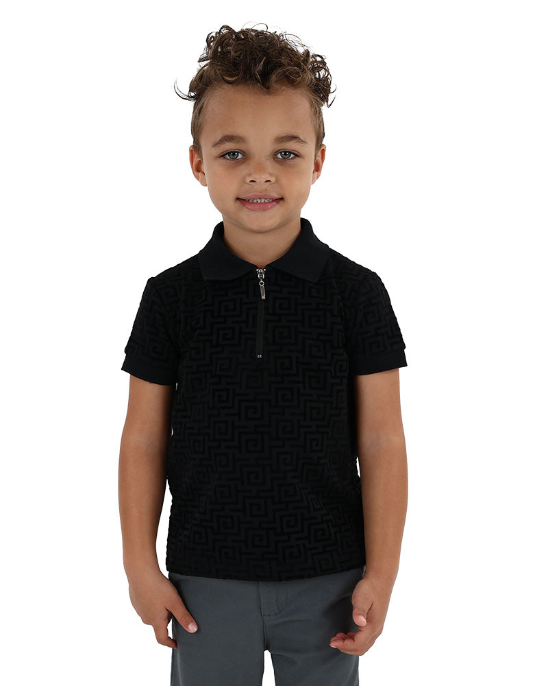 Short Sleeve Geometric Flock Print Golfer