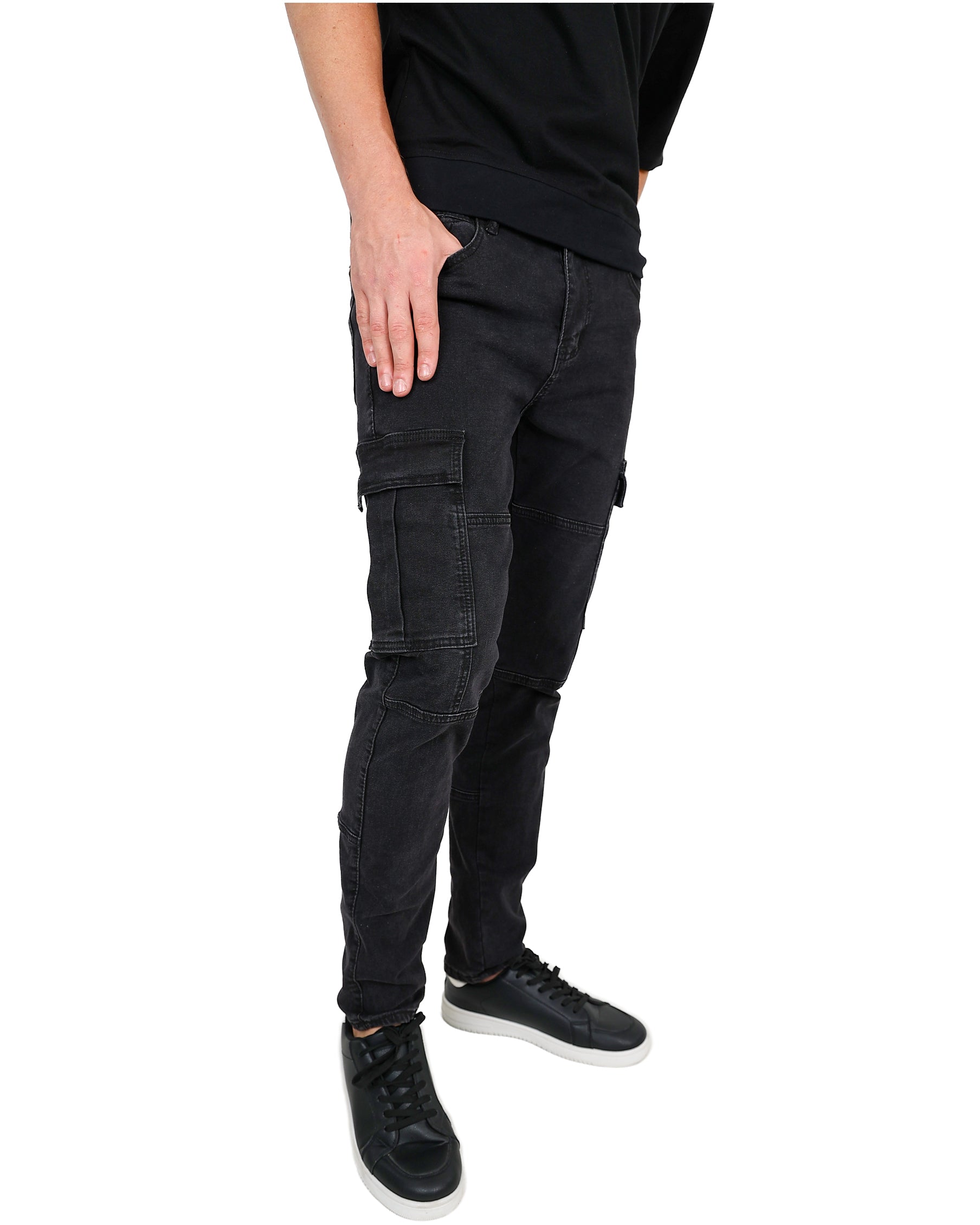 Black Stretch Slim Fit Cargo Jeans