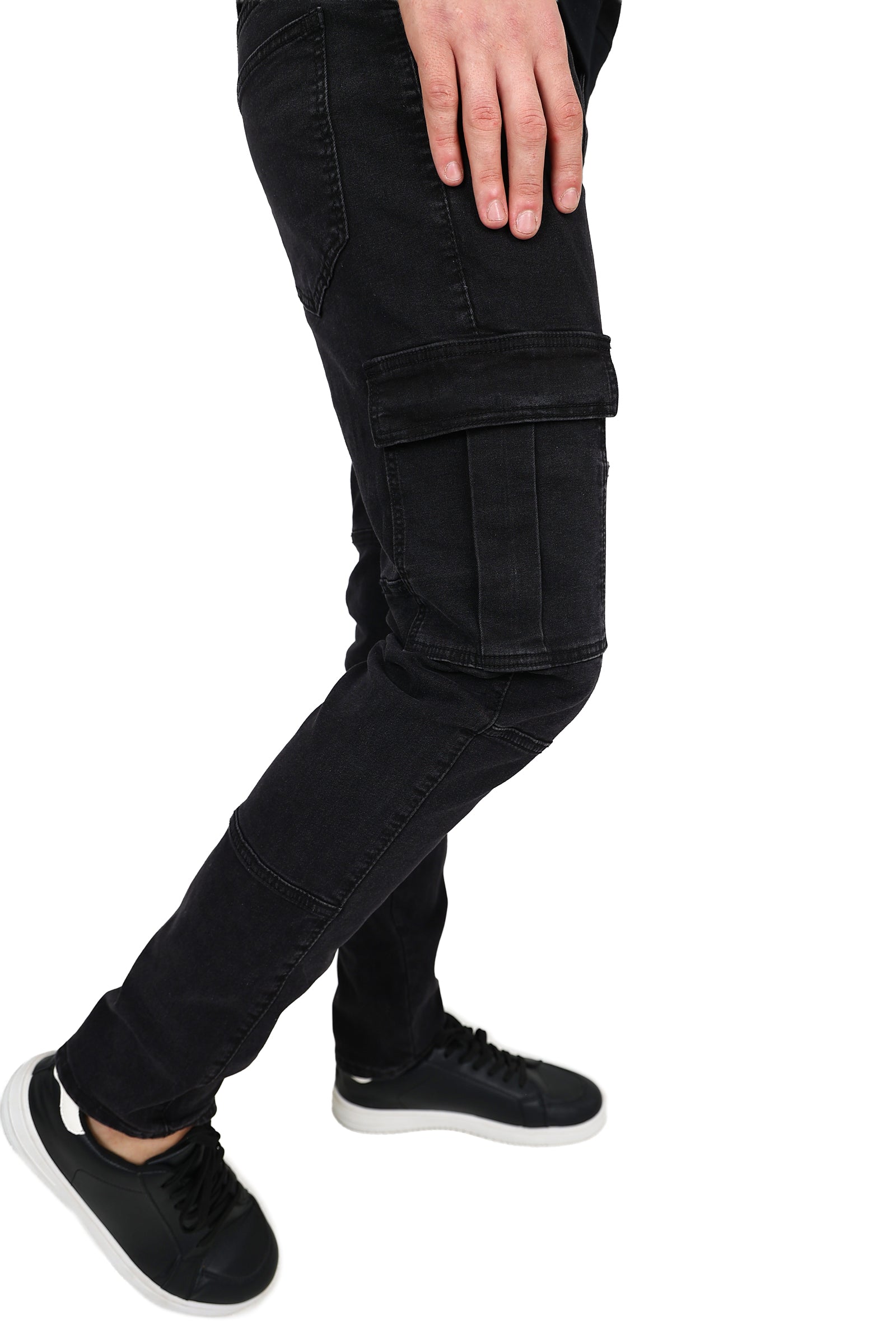 Black Stretch Slim Fit Cargo Jeans