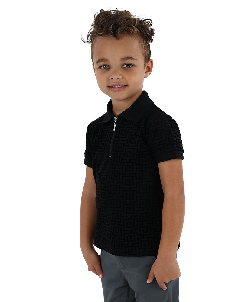 Short Sleeve Geometric Flock Print Golfer