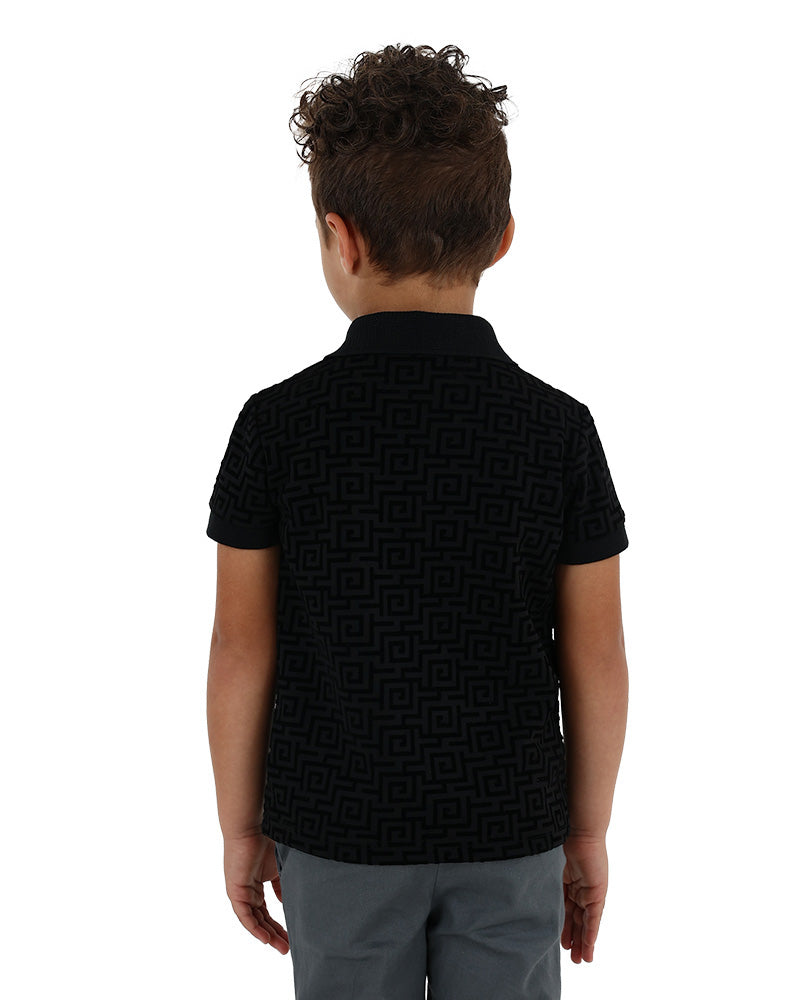 Short Sleeve Geometric Flock Print Golfer