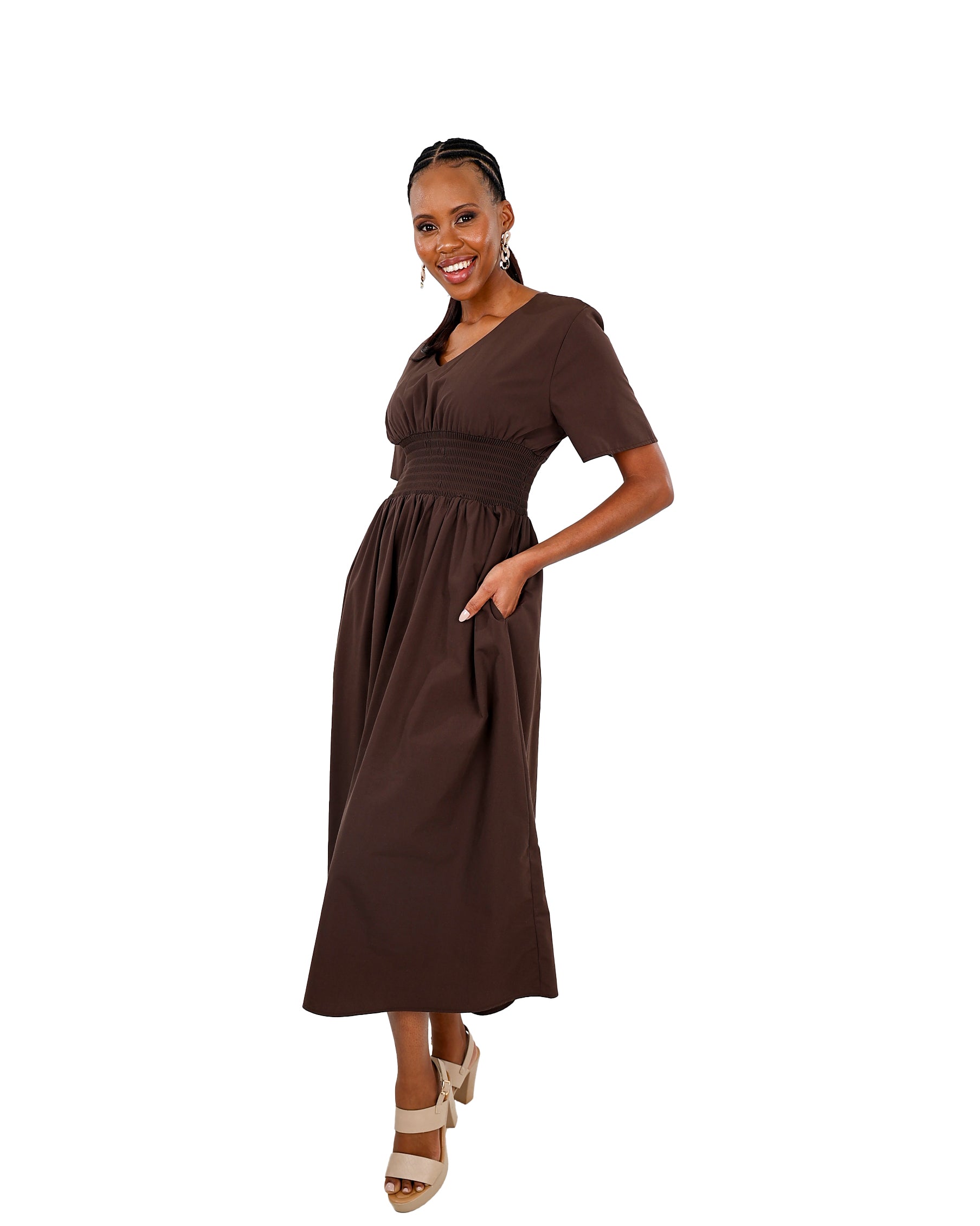 Short Sleeve Ruched Waist Maxi Dress