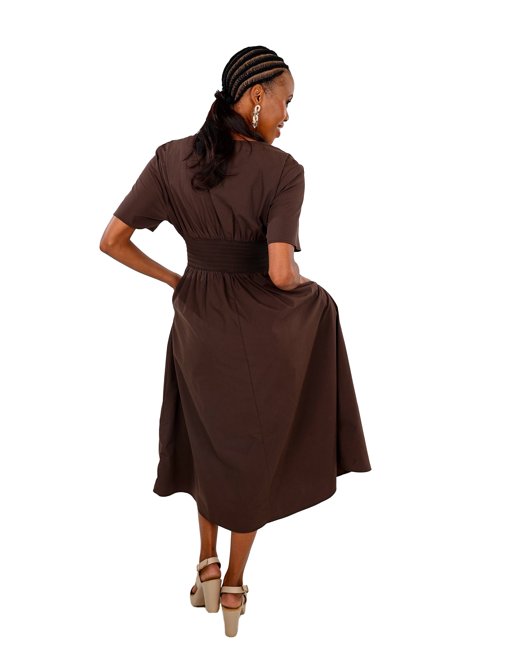 Short Sleeve Ruched Waist Maxi Dress