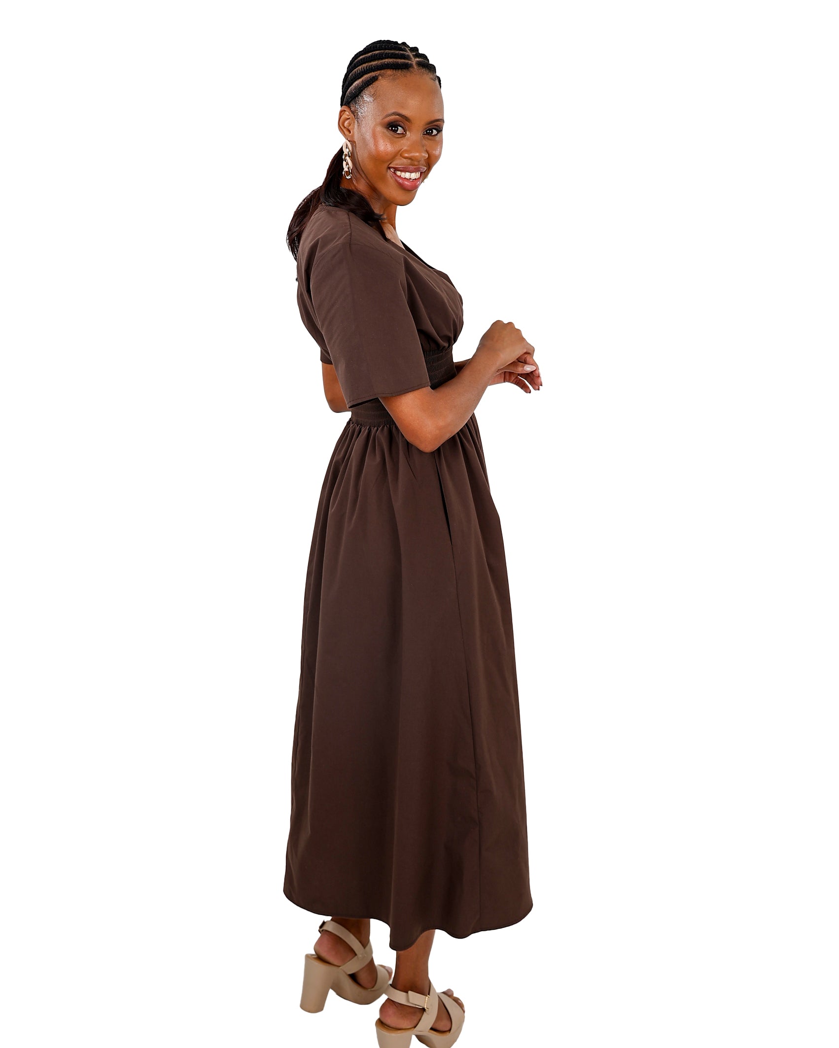 Short Sleeve Ruched Waist Maxi Dress
