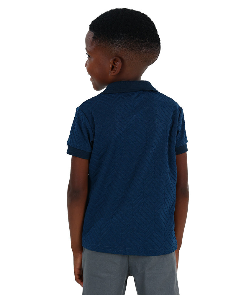 Short Sleeve Blue Jacquard Stripe Cube Golfer