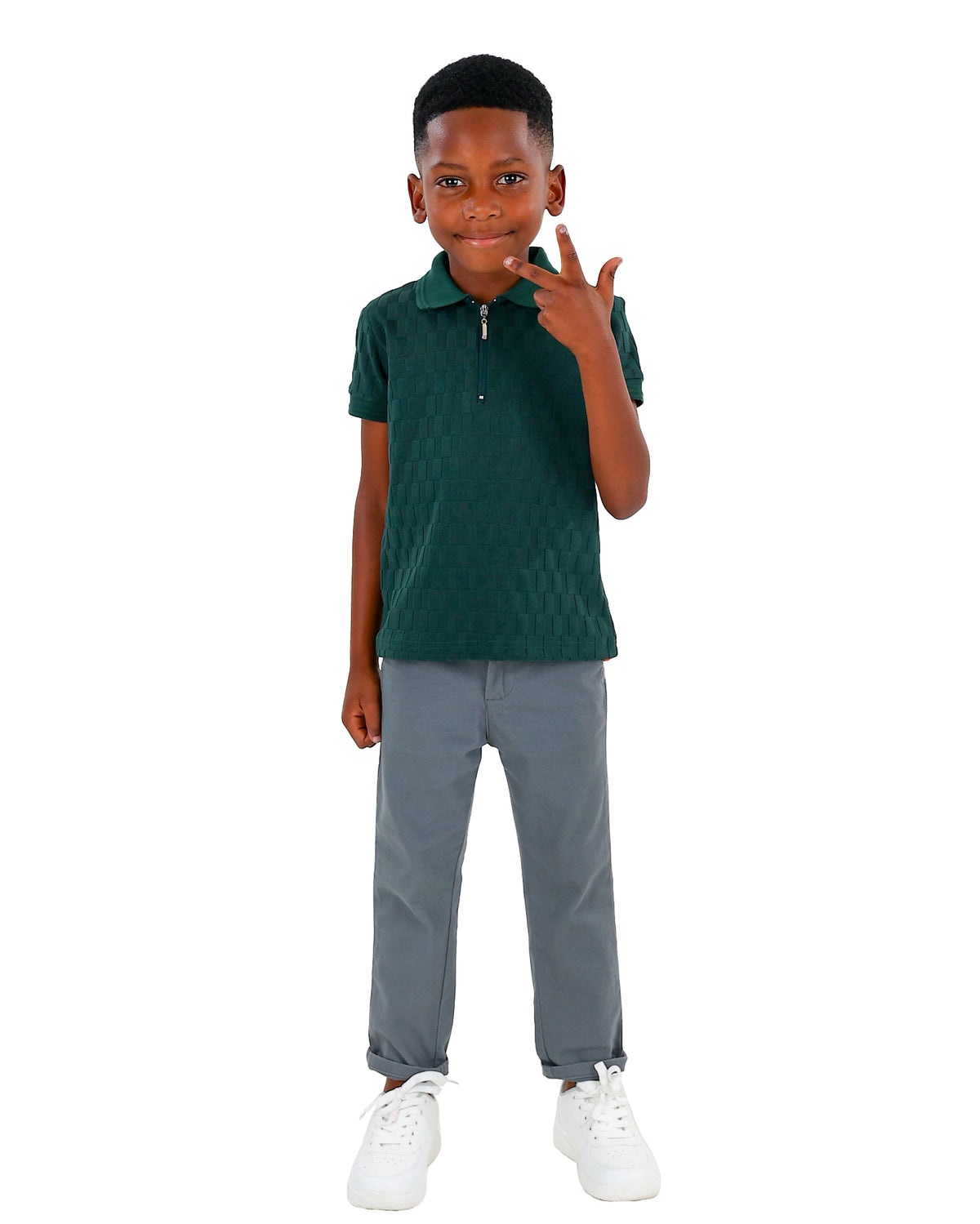 Short Sleeve Rectangle Jacquard Zip-Up Golfer