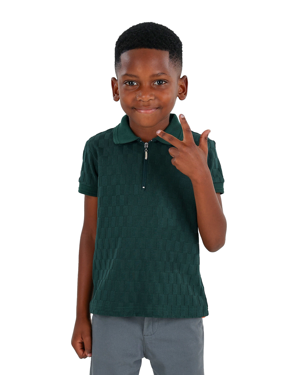 Short Sleeve Rectangle Jacquard Zip-Up Golfer