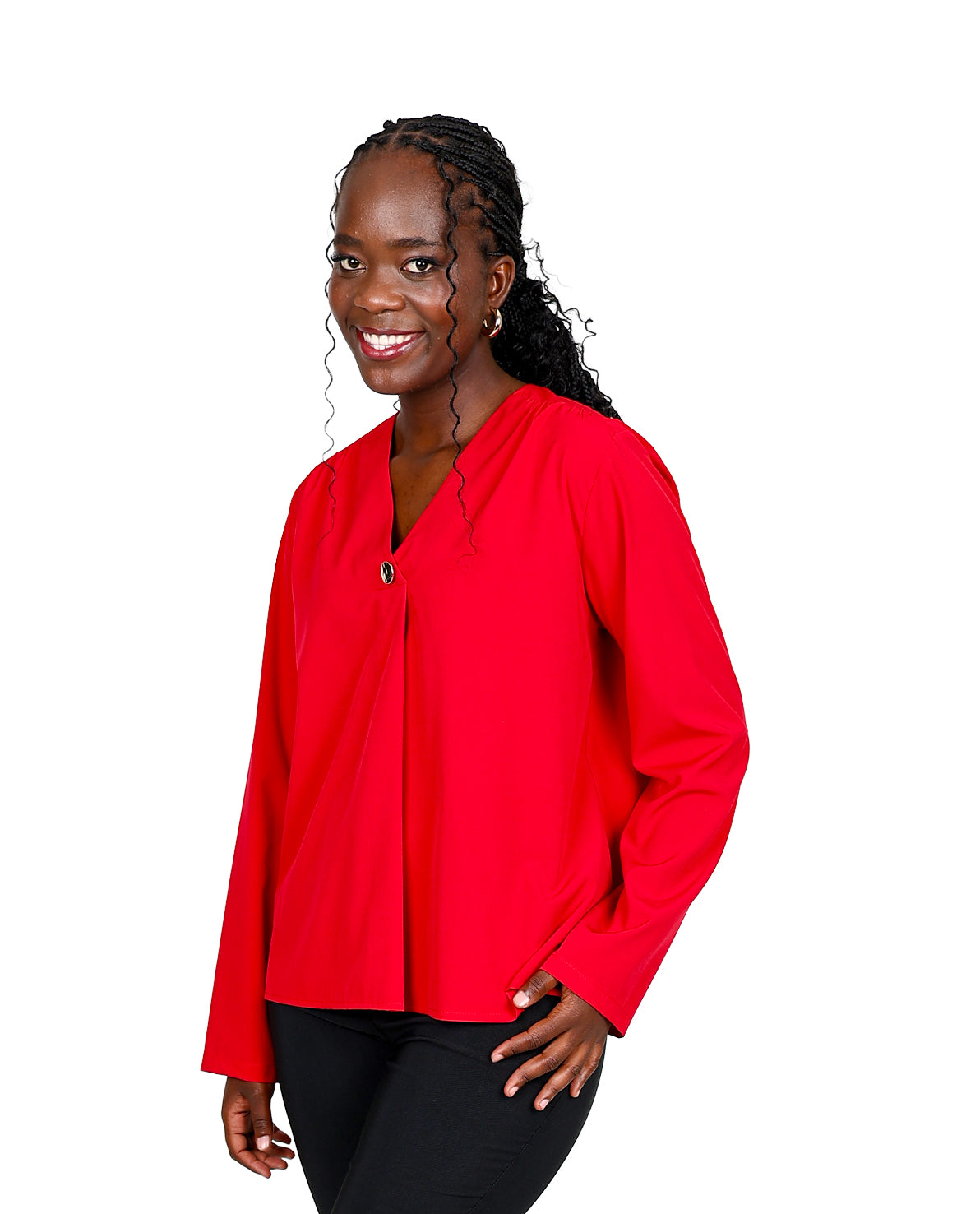 Long Sleeve Front Pleat Blouse