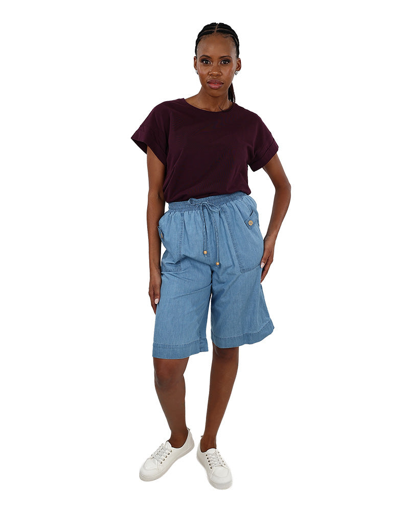 Elasticated Denim Bermuda Shorts